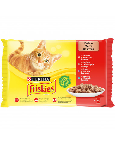 KAST 12tk! FRISKIES kiisueine, lihavalik tükid kastmes 4x85g