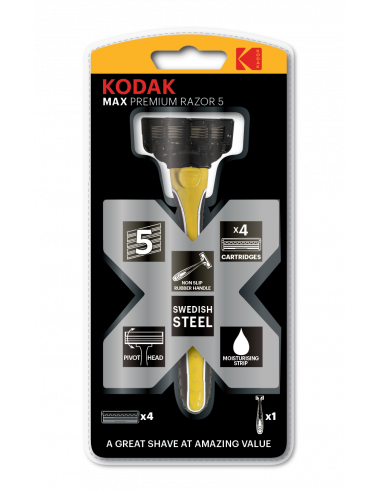Kodak Max Premium Razor 5 raseerija, plast/kumm käepide + 4 varutera