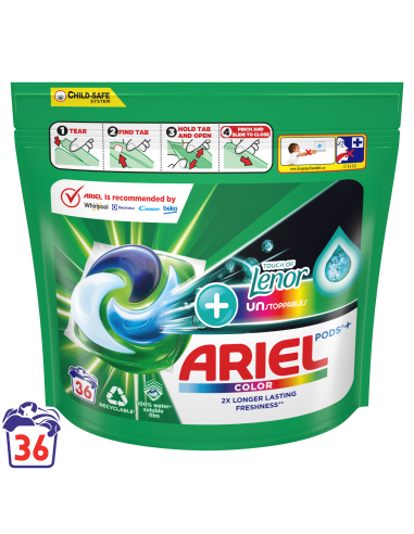 Ariel All-in-1 PODS +Unstoppables Lenor Pesukapslid, 36 Pesu