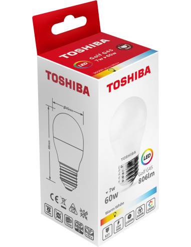 Toshiba LED 7W (60W) E27 soe valge G45 matt lühter 806lm