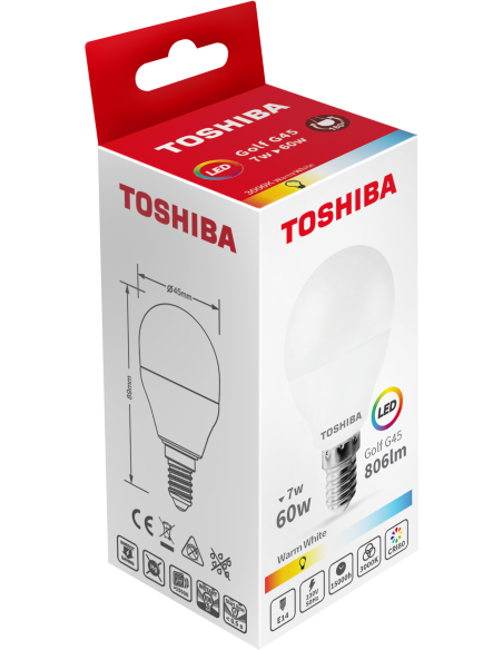 Toshiba LED 7W (60W) E14 soe valge G45 matt lühter 806lm