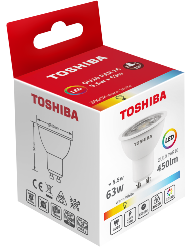 Toshiba LED 5,5W (63W) GU10 soe valge 450lm