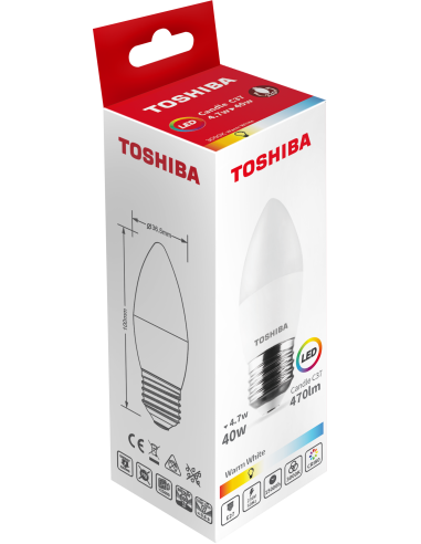 Toshiba LED 4,7W (40W) E27 soe valge C37 matt küünal 470lm