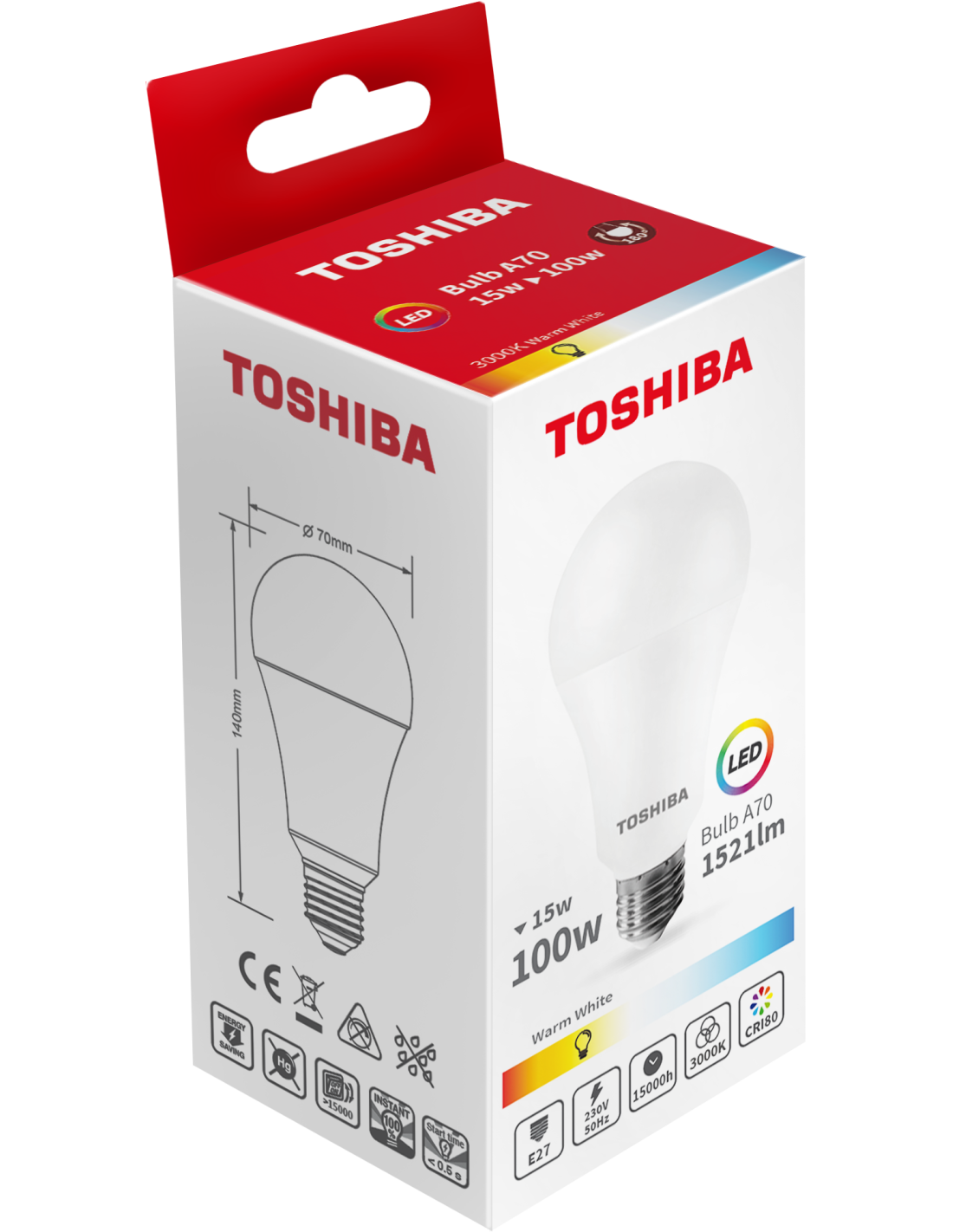 Toshiba Led 15w 100w E27 Soe Valge A60 Matt 1521lm