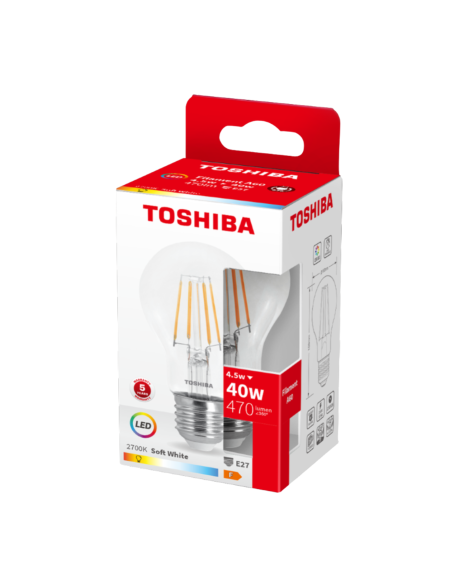 KAST 10 tk! Toshiba LED Filament 4.5W (40W) E27 soe valge A60 470 lm