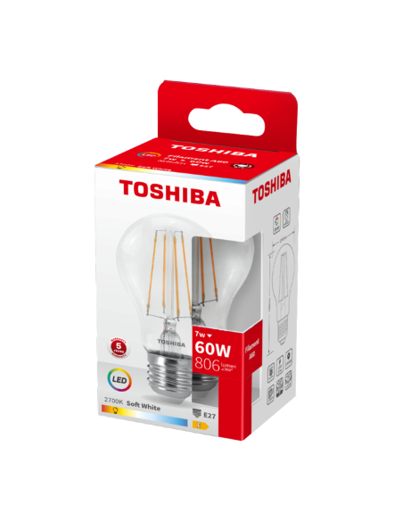 KAST 10 tk! Toshiba LED Filament 7W (60W) E27 soe valge A60 806 lm
