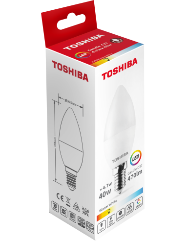 KAST 10 tk! Toshiba LED 4,7W (40W) E14 soe valge C37 matt küünal 470lm
