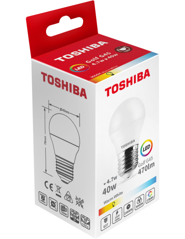 KAST 10 tk! Toshiba LED 4,7W (40W) E27 soe valge G45 matt lühter 470lm