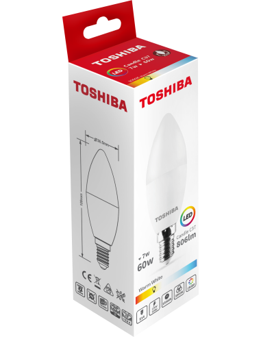 KAST 10 tk! Toshiba LED 7W (60W) E14 soe valge C37 matt küünal 806lm