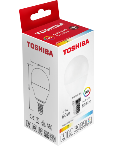 KAST 10 tk! Toshiba LED 7W (60W) E14 soe valge G45 matt lühter 806lm