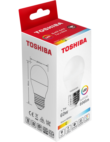 KAST 10 tk! Toshiba LED 7W (60W) E27 soe valge G45 matt lühter 806lm