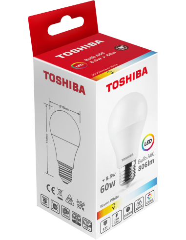 KAST 10 tk! Toshiba LED 8,5W (60W) E27 soe valge A60 matt 806lm