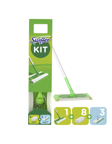 KAST 6 tk! Swiffer Sweeper põrandapuhastuse stardikomplekt, 11 põrandalappi (kuiv 8 tk + märg 3 tk)