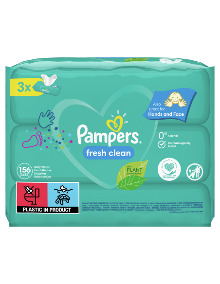 Pampers Fresh Clean Niisked Beebisalvrätid, 3 Pakki, 156 Niisket Salvrätikut