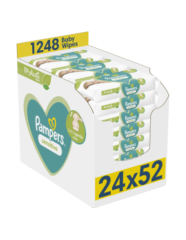 Pampers Sensitive Plastic Free Niisked Beebisalvrätid, 24 Pakki, 1248 Salvrätti