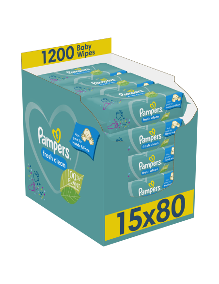 Pampers Fresh Clean Niisked Beebisalvrätid, 15 Pakki,1200 Salvrätti