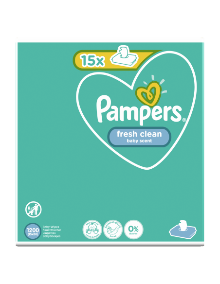 Pampers Fresh Clean Niisked Beebisalvrätid, 15 Pakki,1200 Salvrätti