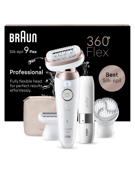 SES9-360 3D Braun Silk•épil 9 Flex Epilaator + FS1000 Miniraseerija FACE