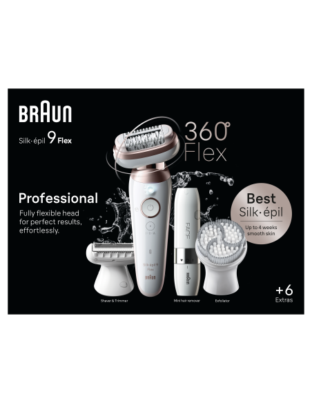 SES9-360 3D Braun Silk•épil 9 Flex Epilaator + FS1000 Miniraseerija FACE