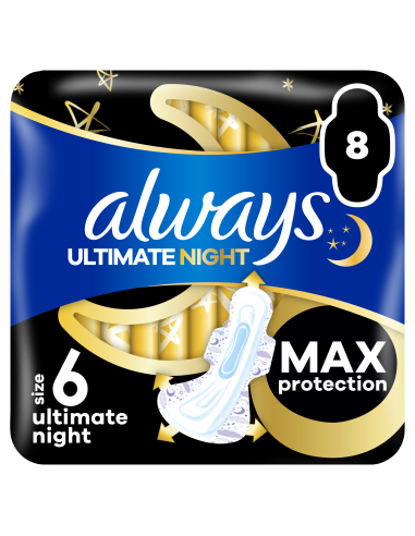 Always Ultimate Night Size 6 Tiibadega Hügieenisidemed, 8 tk