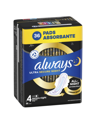 Always Ultra Secure Night Size 4 Hügieenisidemed Tiibadega, 36 tk