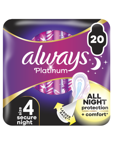 Always Platinum Secure Night Size 4 Hügieenisidemed Tiibadega, 20 tk