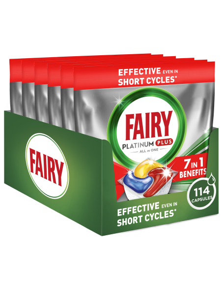 Fairy Platinum Plus All in One’i Nõudepesumasina Tabletid Lemon, 114 tk (6x19tk)