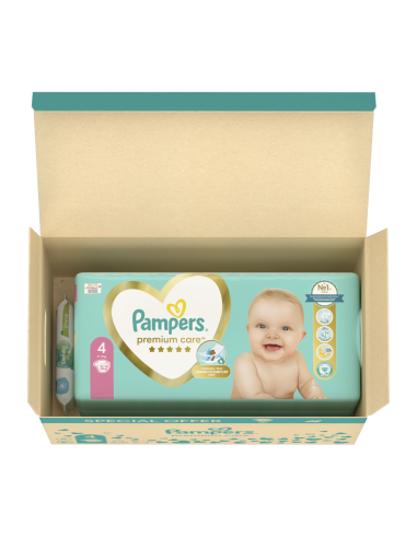 Pampers Premium Care Mähkmed, Suurus 4, 9–14 Kg, 104 Mähet + KINGITUS Harmonie Aqua 48 Niisket Salvrätikut