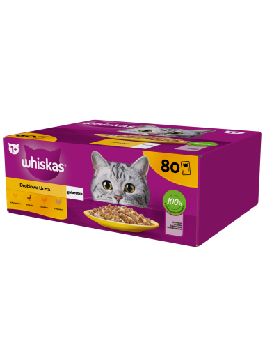 WHISKAS hõrgutised (80x85g) Linnuliha - Märgtoit Täiskasvanud Kassidele Kastmes (kana, part, linnuliha, kalkun)