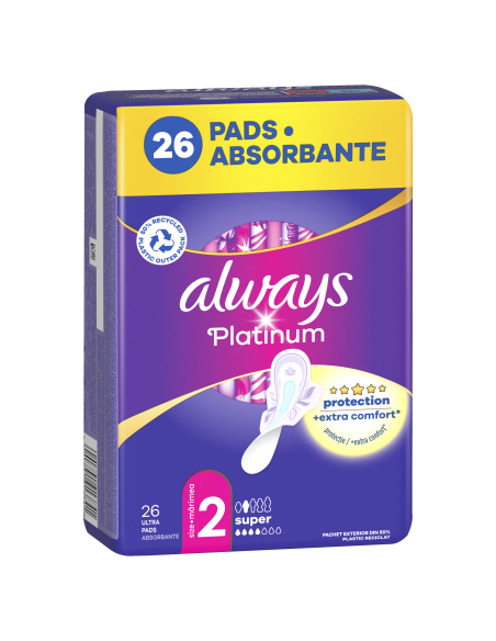 KAST 12 tk! Always Platinum Super Size 2 hügieenisidemed tiibadega, Long, 26 tk