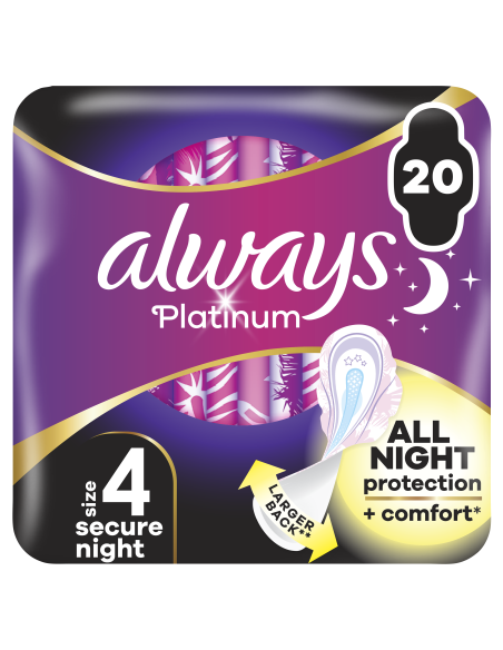 Always Platinum Secure Night Size 4 hügieenisidemed tiibadega, 20 tk