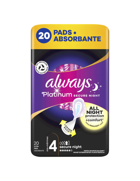 Always Platinum Secure Night Size 4 hügieenisidemed tiibadega, 20 tk