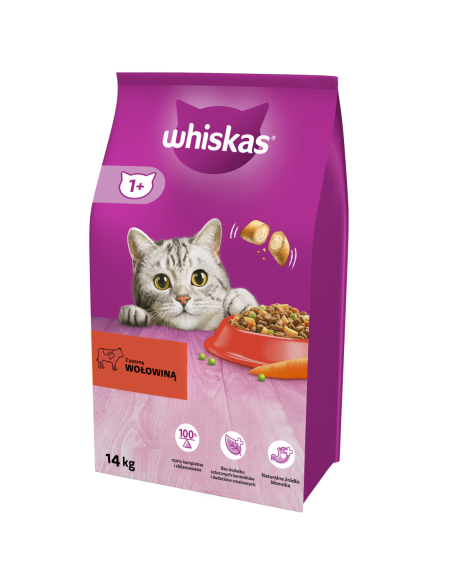 WHISKAS Adult kuivtoit kassidele veiseliha ja juurviljadega 14 kg
