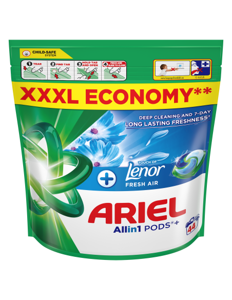 Ariel All-in-1 PODS +Touch of Fresh Air Lenor Pesukapslid, 44 Pesu