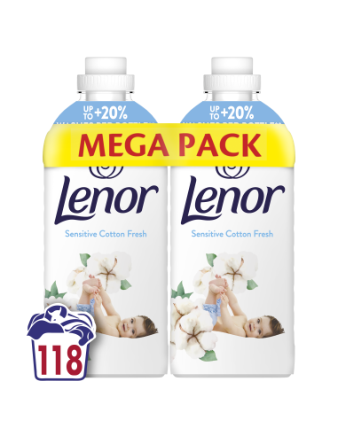 KAST 4 tk! LENOR Pesuloputusvahend Sensitive Cotton Fresh 2 x 1.239 L (118 Pesukorda)