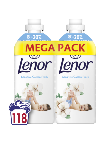 KAST 4 tk! LENOR Pesuloputusvahend Sensitive Cotton Fresh 2 x 1.239 L (118 Pesukorda)