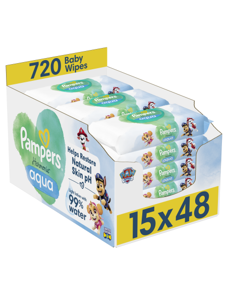 Pampers Harmonie Aqua Baby Niisked Beebisalvrätid, 15 Pakki, 720 Salvrätti