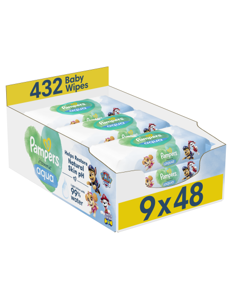 Pampers Harmonie Aqua Baby Niisked Beebisalvrätid, 9 Pakki, 432 Salvrätti