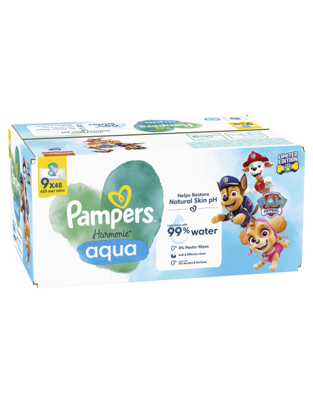 Pampers Harmonie Aqua Baby Niisked Beebisalvrätid, 9 Pakki, 432 Salvrätti