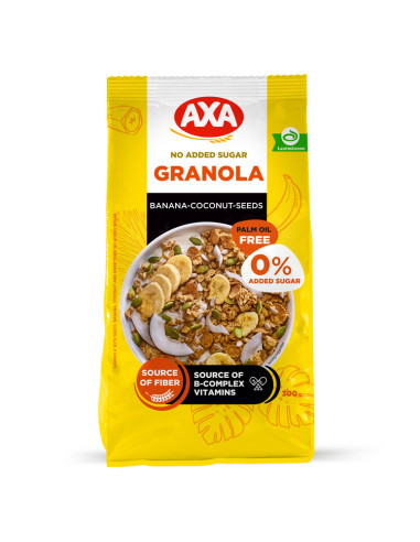 KAST 12 tk! AXA seemnete-banaani-kookose granola ilma lisatud suhkruta 300g