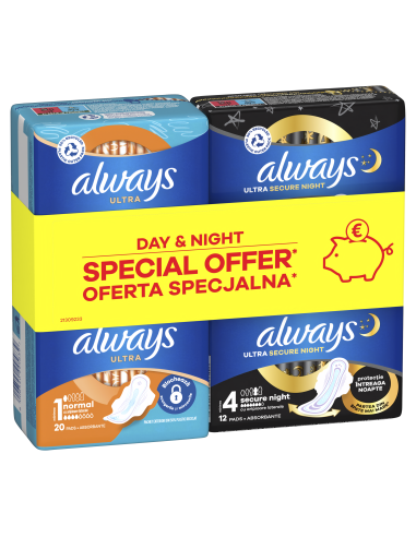 KAST 8 tk! Always Ultra hügieenisidemed Day (Size 1, 20 tk) ja Night (Size 4, 12 tk)