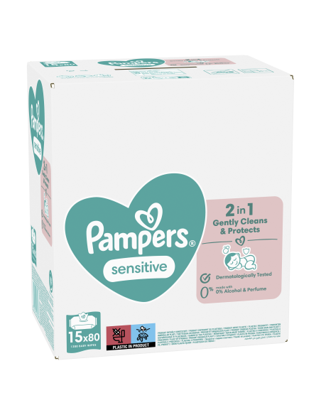 Pampers Sensitive Niisked Beebisalvrätid, 15 Pakki, 1200 Salvrätti