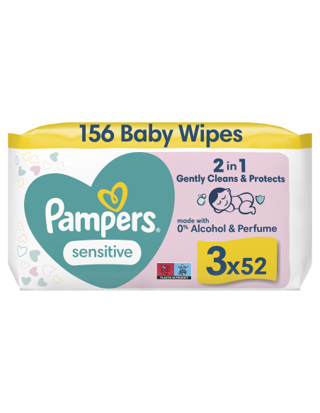 Pampers Sensitive Niisked Beebisalvrätid, 3 Pakki, 156 Niisket Salvrätikut