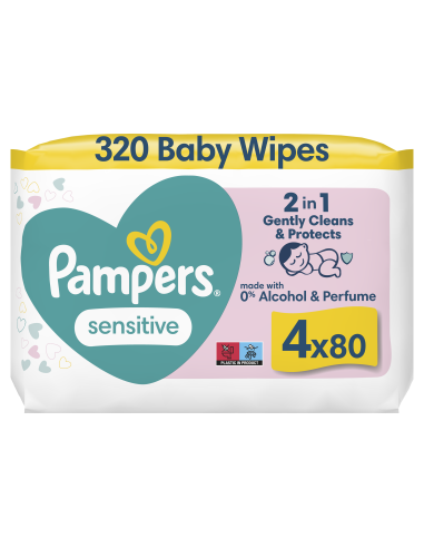 Pampers Sensitive Niisked Beebisalvrätid, 4 Pakki, 320 Niisket Salvrätikut