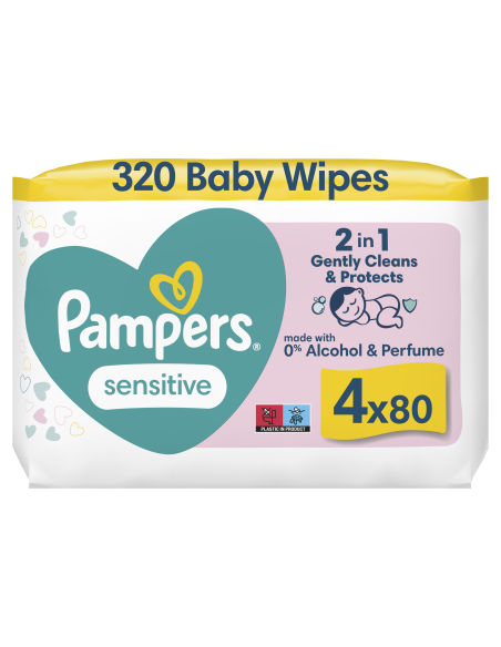 Pampers Sensitive Niisked Beebisalvrätid, 4 Pakki, 320 Niisket Salvrätikut