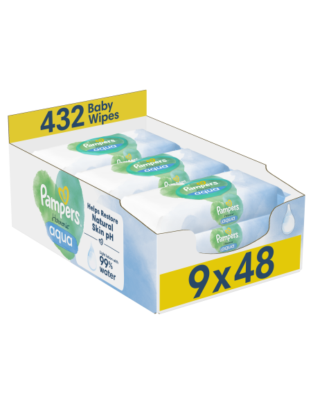 Pampers Harmonie Aqua Pure Niisked Beebisalvrätid, 9 Pakki, 432 Niisket Salvrätikut