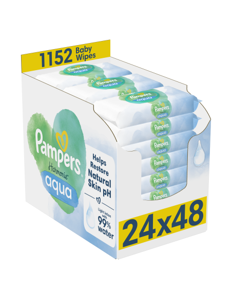 Pampers Harmonie Aqua Pure Niisked Beebisalvrätid, 24 Pakki, 1152 Niisket Salvrätikut