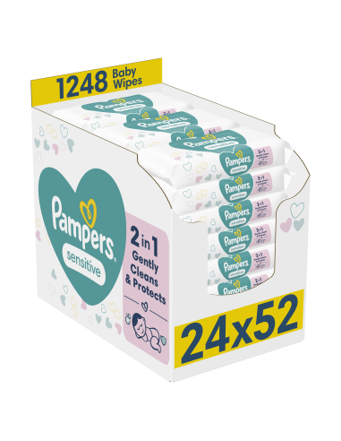 Pampers Sensitive Plastic Free Niisked Beebisalvrätid, 24 Pakki, 1248 Salvrätti