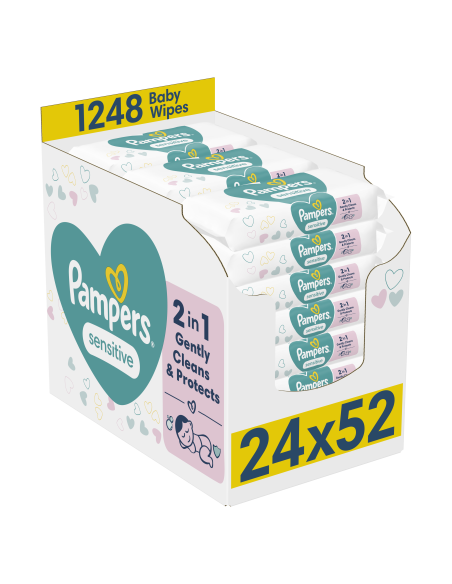 Pampers Sensitive Plastic Free Niisked Beebisalvrätid, 24 Pakki, 1248 Salvrätti