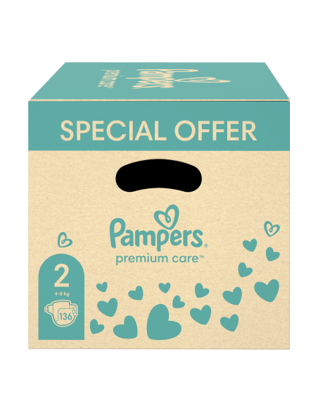 Pampers Premium Care Mähkmed, Suurus 2, 4–8 Kg, 136 Mähet + KINGITUS Harmonie Aqua 48 Niisket Salvrätikut